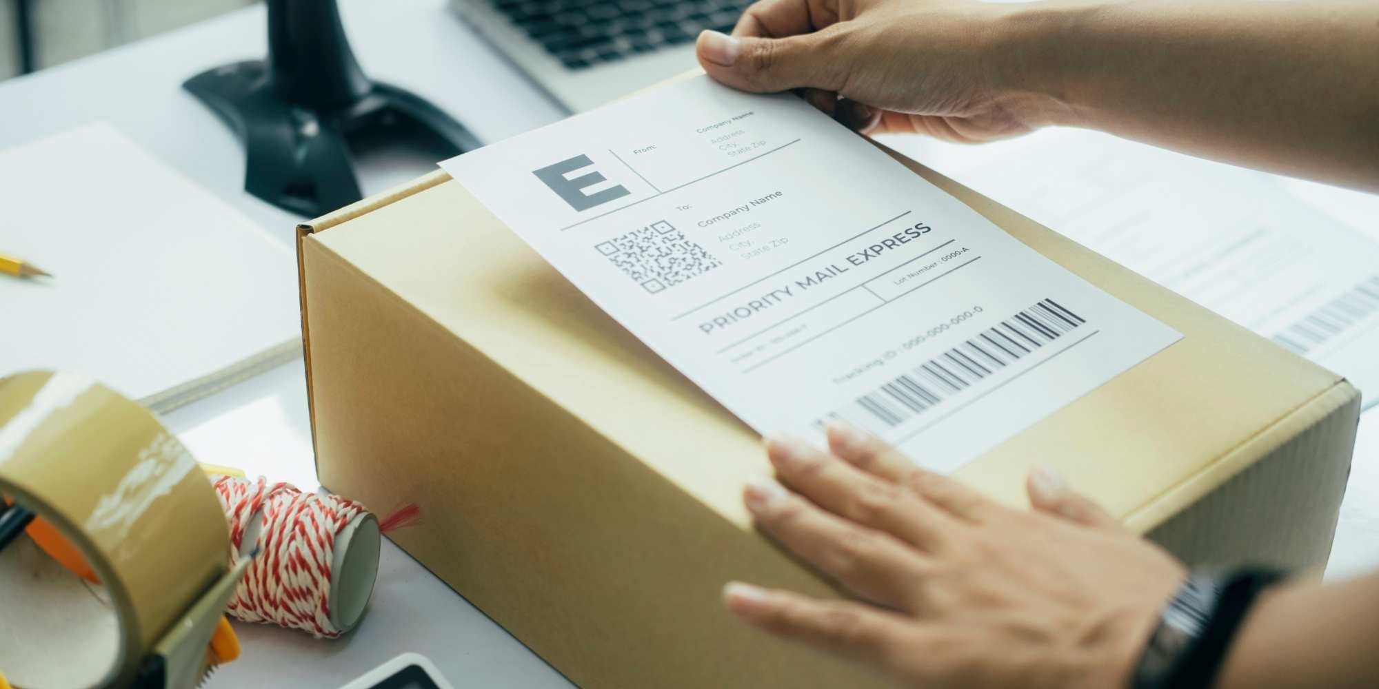 photo of person labeling a box on a desk