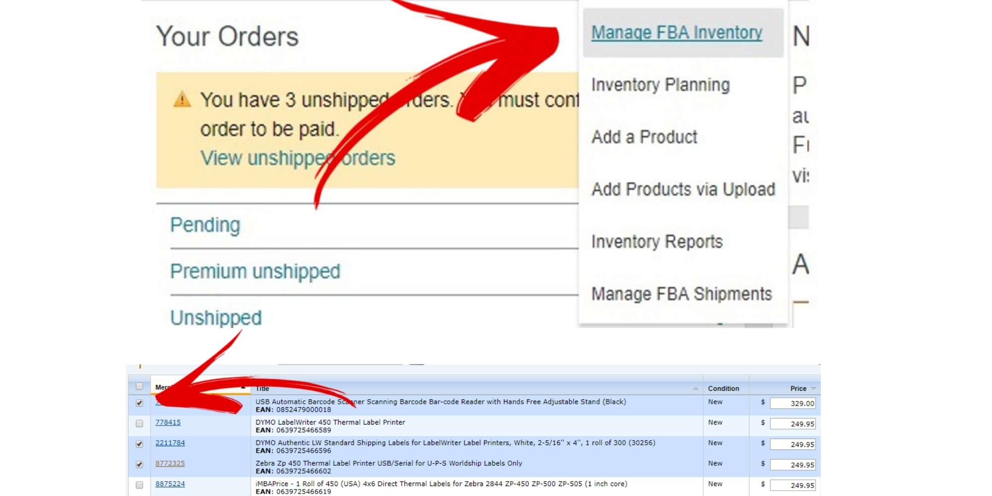 graphic of how to print FBA label