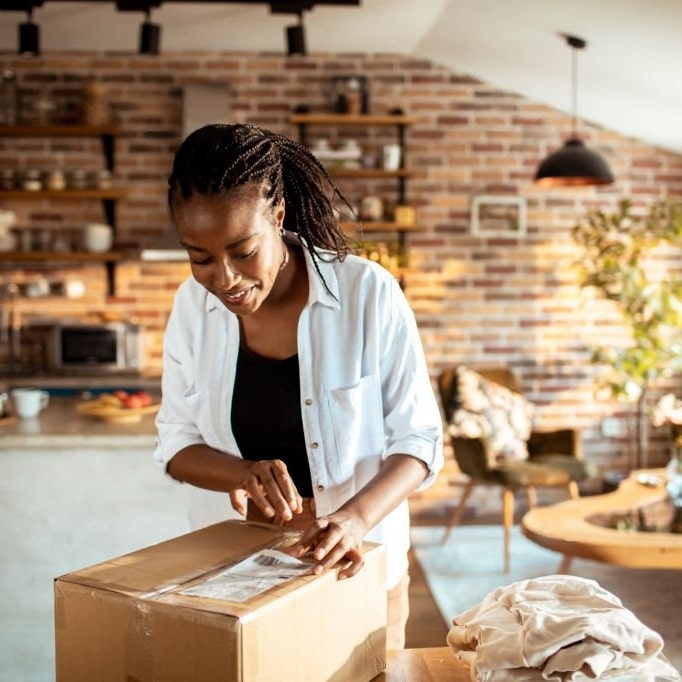 yellow custom packaging box on blue background