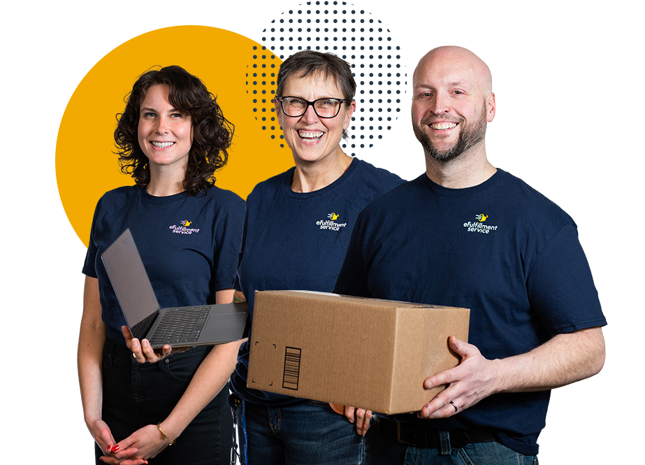 eFulfillment Service Three Employee Cutout With Boxes Laptop